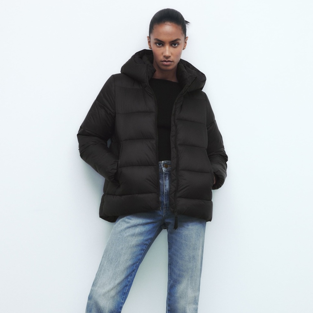 Zara TRF Black Puffer Jacket Size M